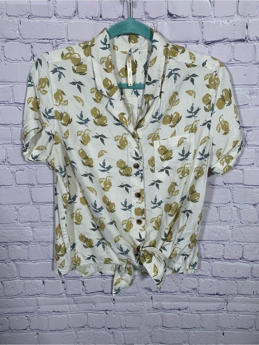 Kuhl Womens Elsie Short Sleeve Button Down Shirt Lemons Tie-Front Size M Casual